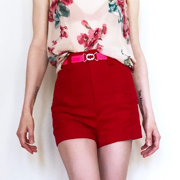Zara Pants - Red Geometric HIGH WAISTED PINUP Retro SHORTS